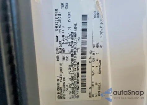 2019 Ford F150 from USA, damaged, VIN 1FTMF1CB2KKC92096